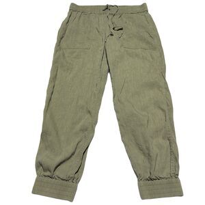 Theory Linen Blend Joggers Pants Olive Green Pull on Drawstring Women's Size 6